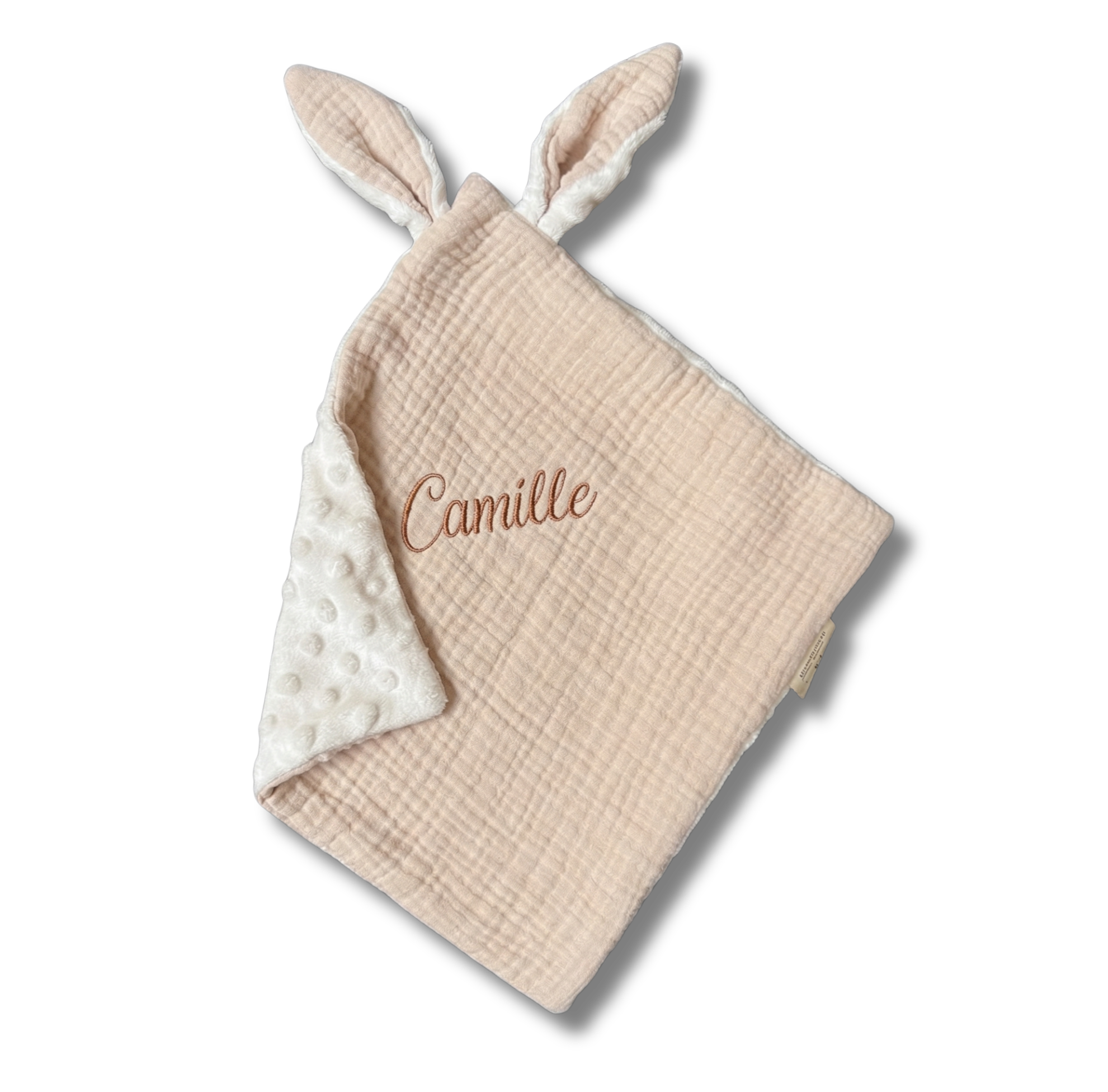 Doudou Douceur Beige personnalisé brodé personnalisé au prénom de bébé — Edenelle Création