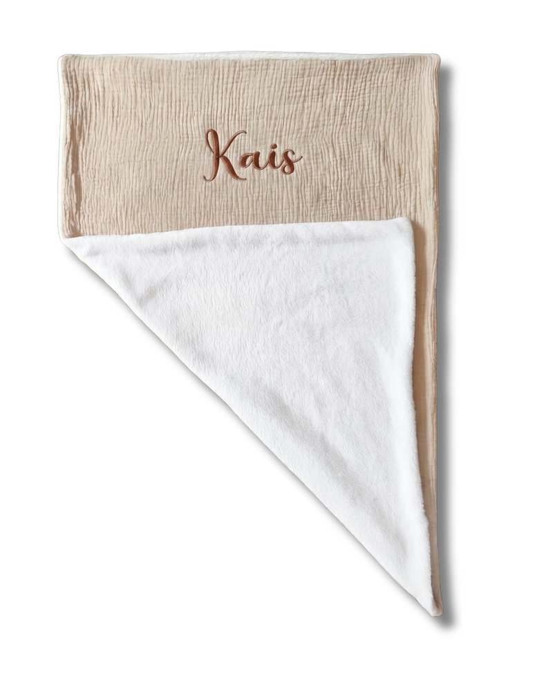 Couverture Douillette Beige et Blanc personnalisée