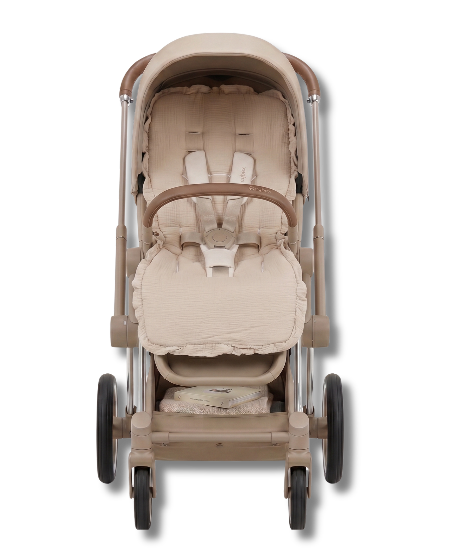 Protection pour poussette - Gaze de coton beige brodé personnalisé au prénom de bébé — Edenelle Créat