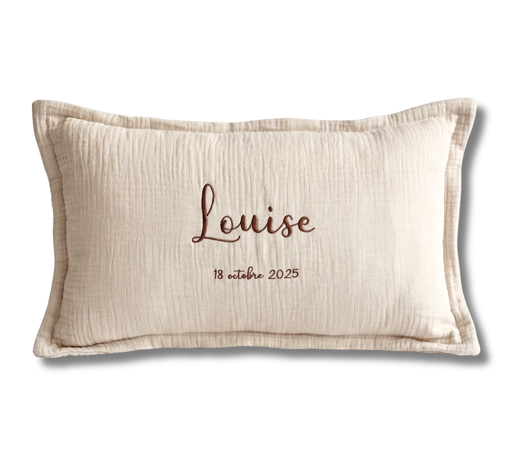 Coussin gaze de coton personnalisé - Naturel brodé personnalisé au prénom de bébé — Edenelle Création
