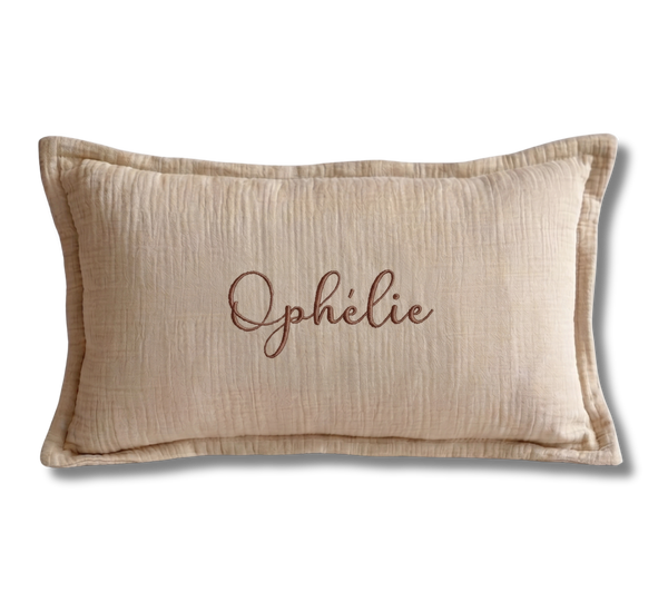 Coussin gaze de coton personnalisé - Beige