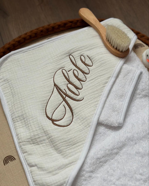 Cape de bain personnalisée - Gaze de coton ecru