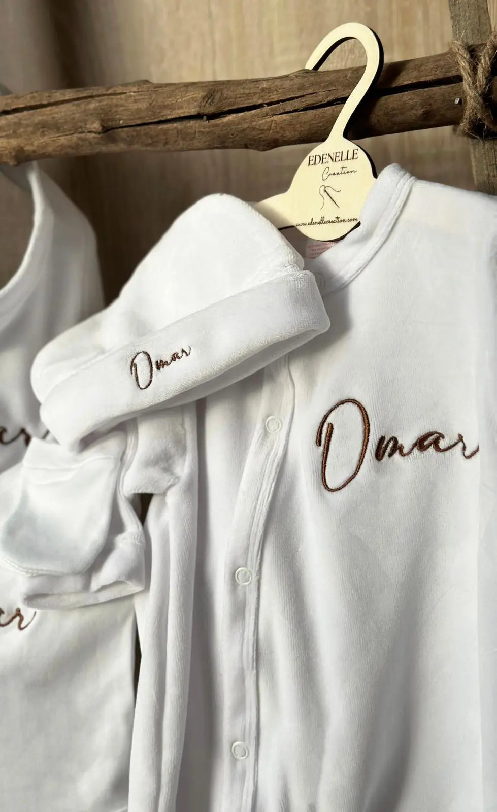 Tenue de naissance 5pcs personnalisée - Velours blanc