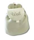 Sac à dos personnalisé - Vert sauge brodé personnalisé au prénom de bébé — Edenelle Création