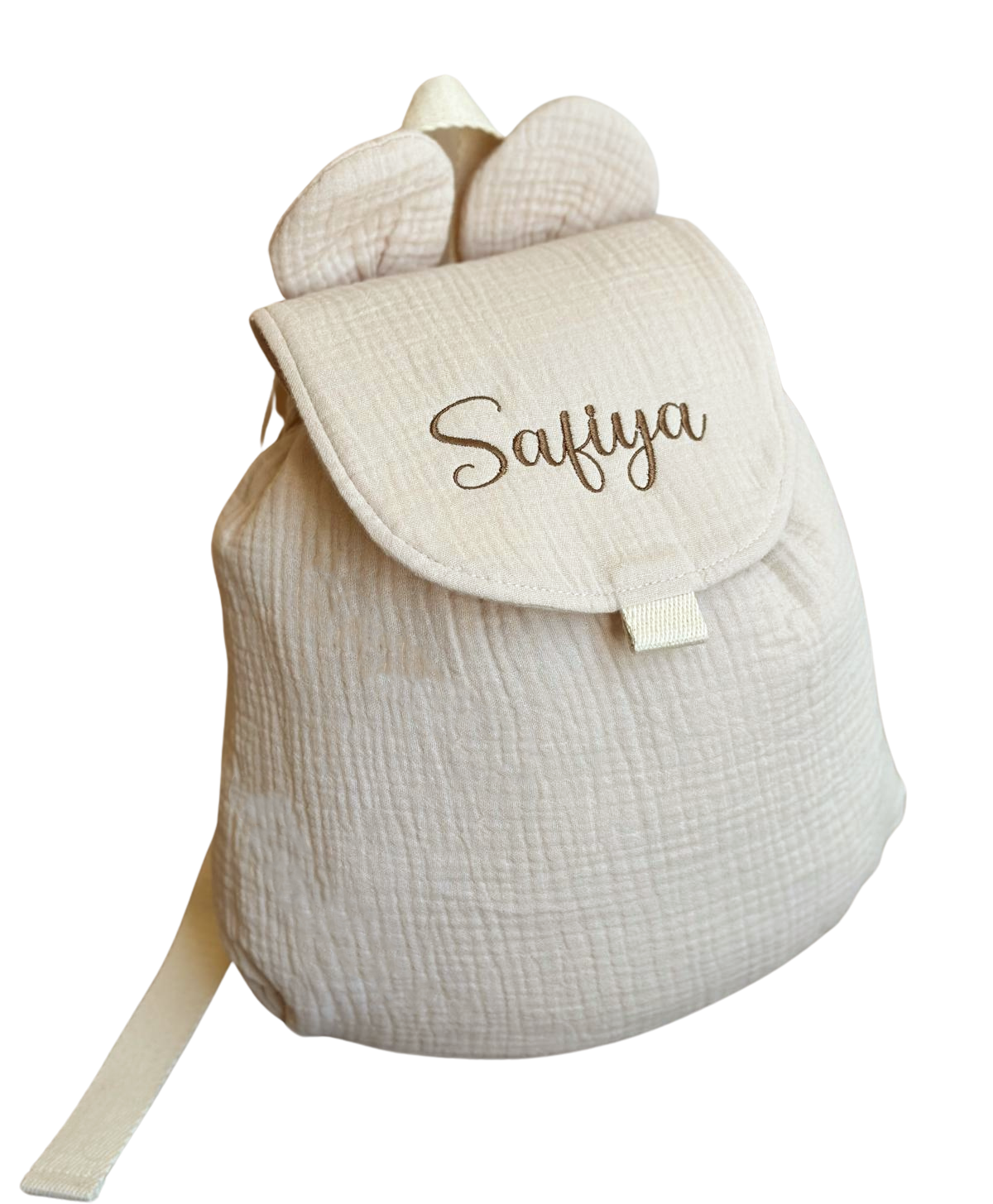 Sac à dos personnalisé - Beige brodé personnalisé au prénom de bébé — Edenelle Création