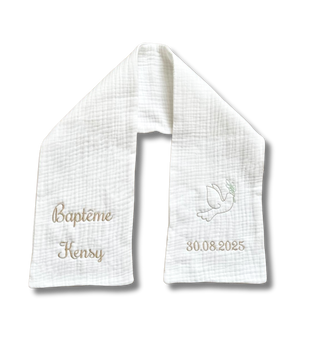 Echarpe de baptême personnalisée - gaze de coton