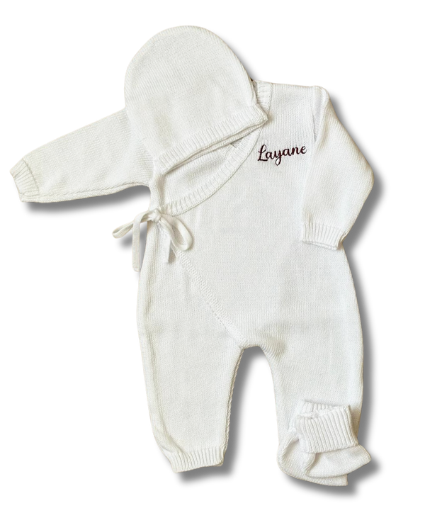 Tenue maille coton 3 pcs personnalisée - Blanc
