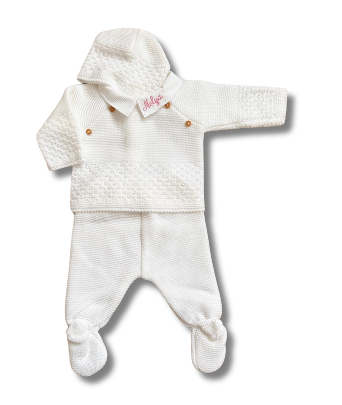 Tenue pull en maille personnalisée - Blanc brodé personnalisé au prénom de bébé — Edenelle Création