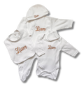 Tenue de naissance 5pcs personnalisée - Coton blanc brodé personnalisé au prénom de bébé — Edenelle C