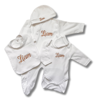 Tenue de naissance 5pcs personnalisée - Coton blanc