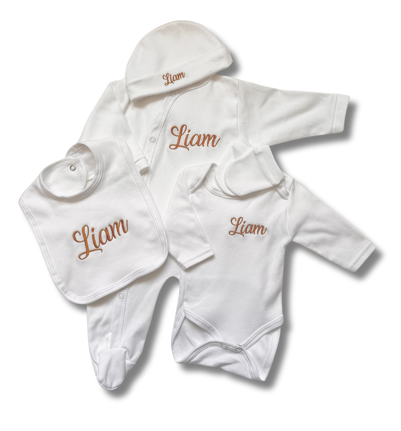 Tenue de naissance 5pcs personnalisée - Coton blanc