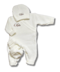 Tenue combi maille 3pcs personnalisée - Blanc brodé personnalisé au prénom de bébé — Edenelle Création