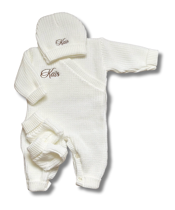 Tenue combi maille 3pcs personnalisée - Blanc