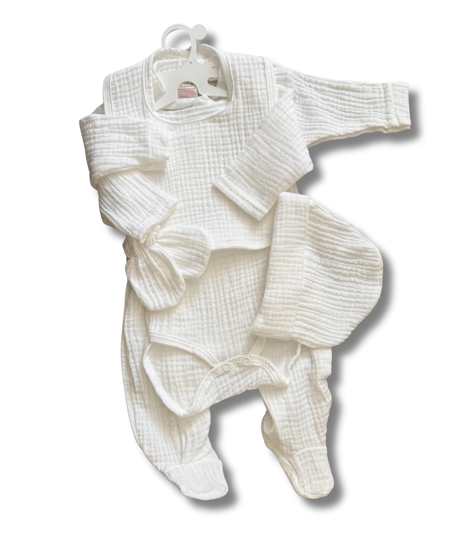 Tenue de naissance 5pcs personnalisée - Gaze de coton écru