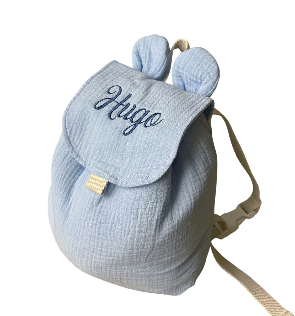 Sac à dos personnalisé - Bleu brodé personnalisé au prénom de bébé — Edenelle Création