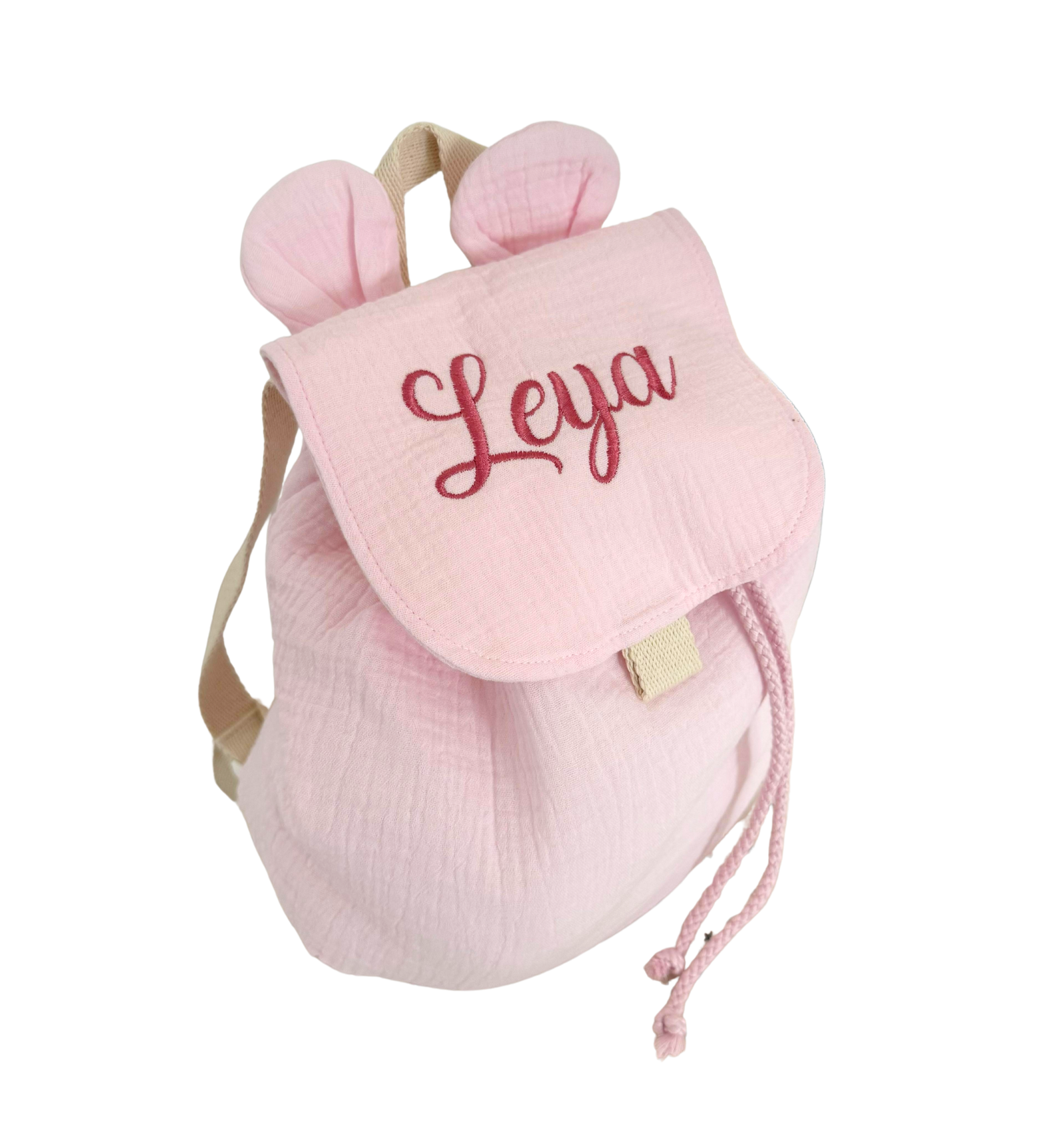 Sac à dos personnalisé - Rose clair brodé personnalisé au prénom de bébé — Edenelle Création