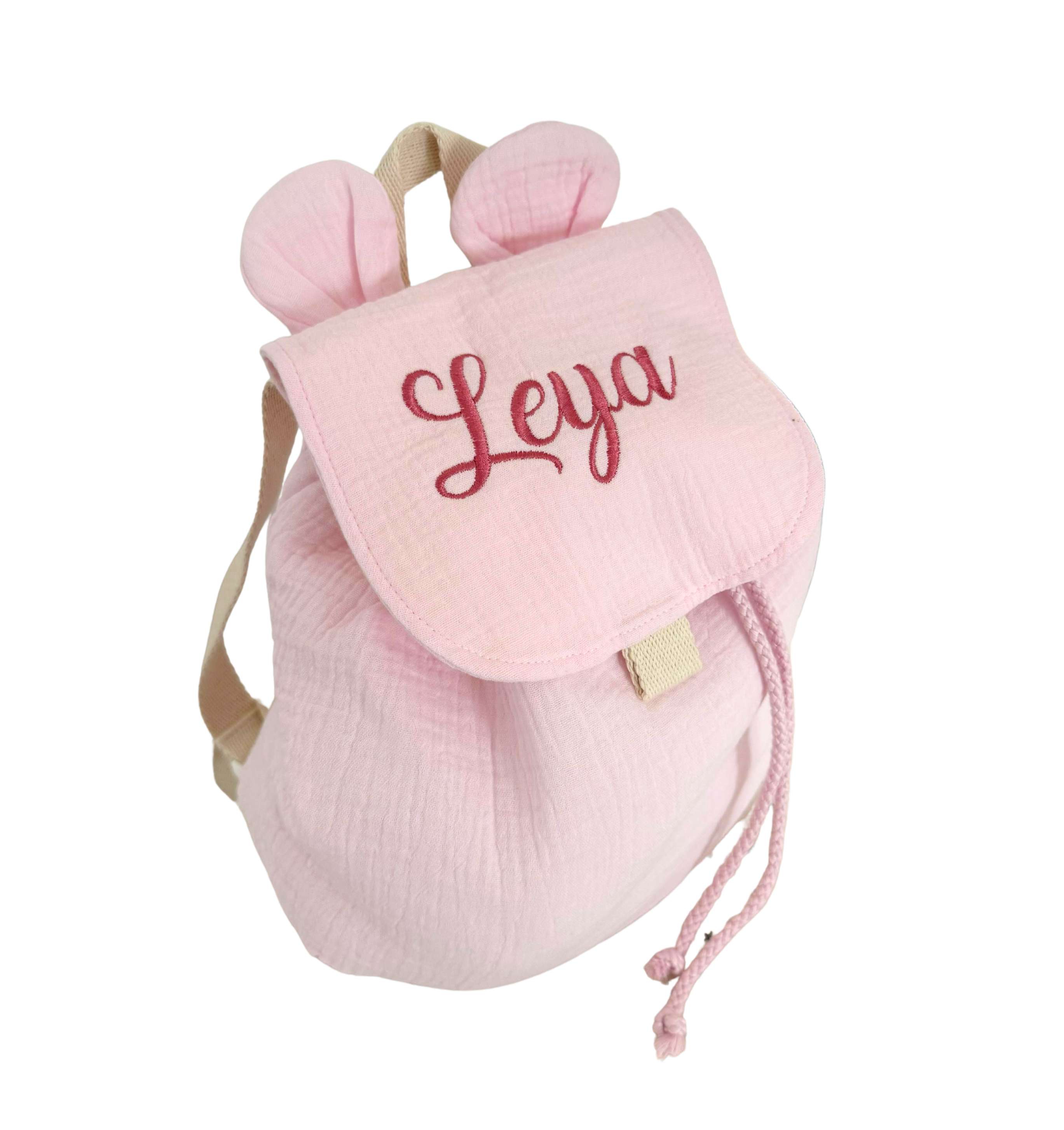 Sac à dos personnalisé - Rose clair brodé personnalisé au prénom de bébé — Edenelle Création