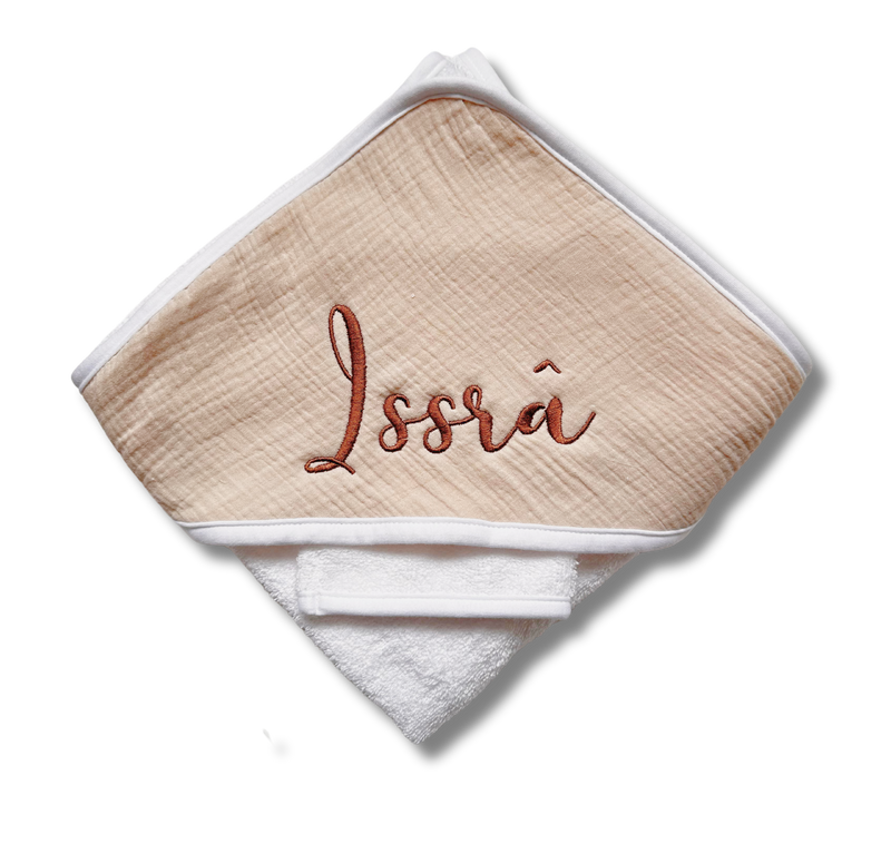 Cape de bain personnalisée - Gaze de coton beige clair