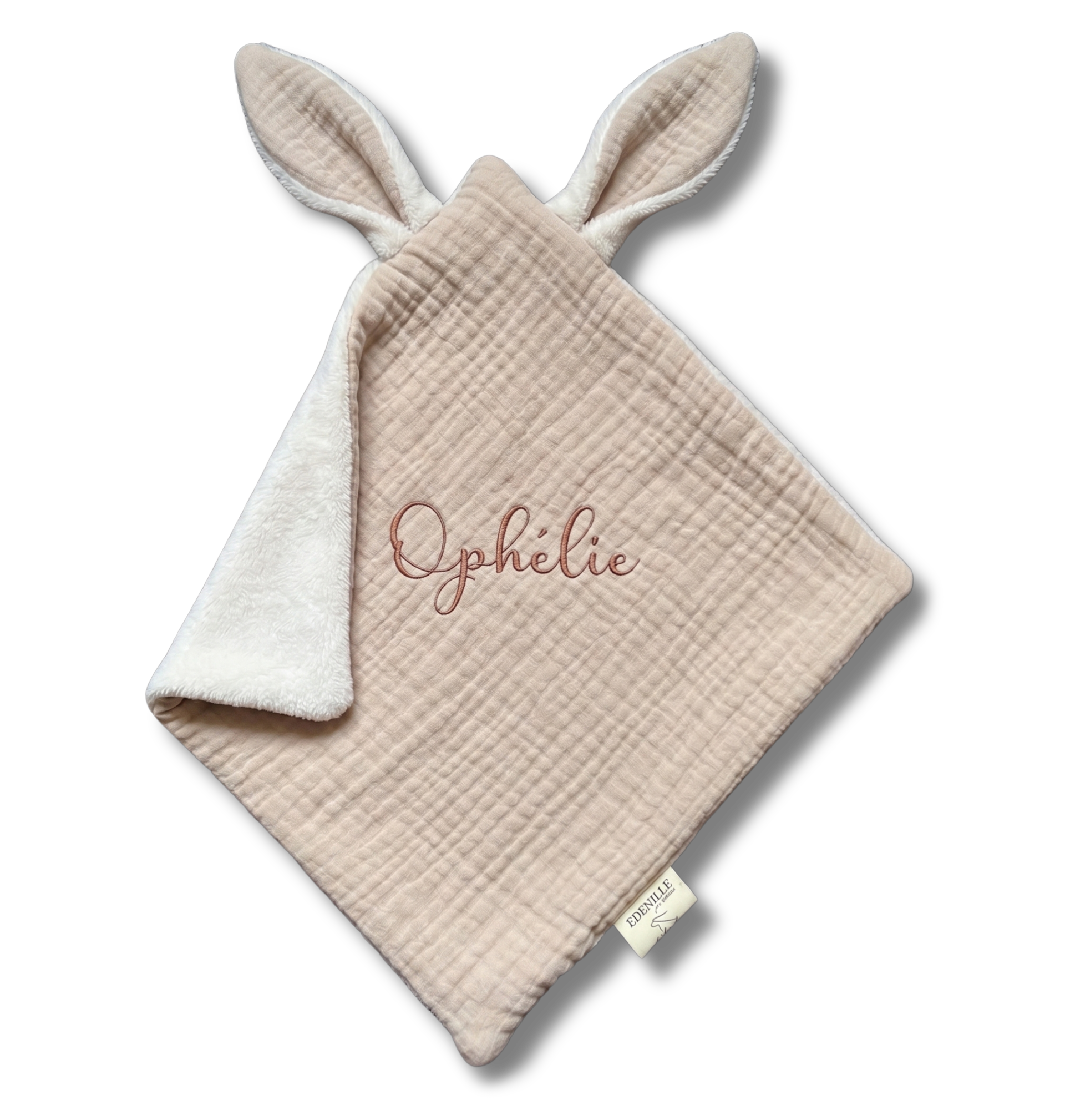 Doudou Douillette Beige et Ecru personnalisé brodé personnalisé au prénom de bébé — Edenelle Création