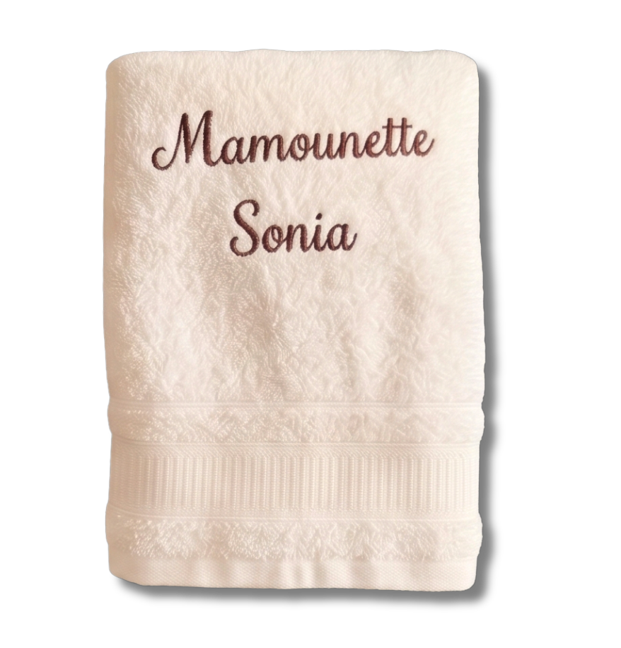 Serviette de bain adulte écru - Premium brodé personnalisé au prénom de bébé — Edenelle Création