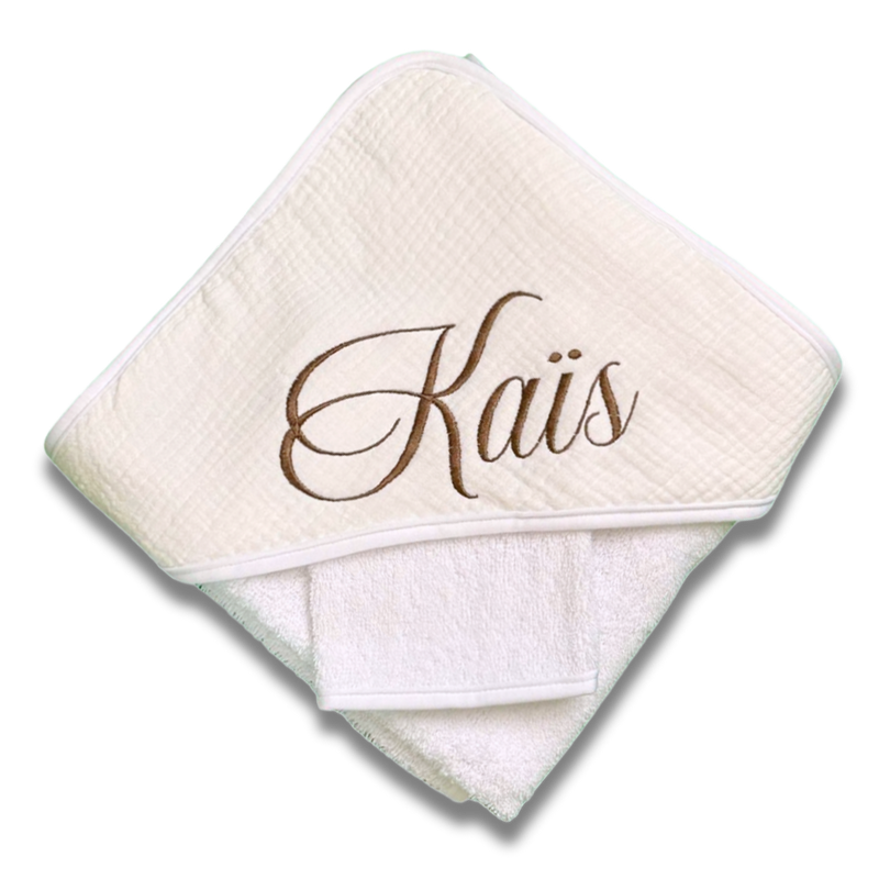 Cape de bain personnalisée - Gaze de coton ecru