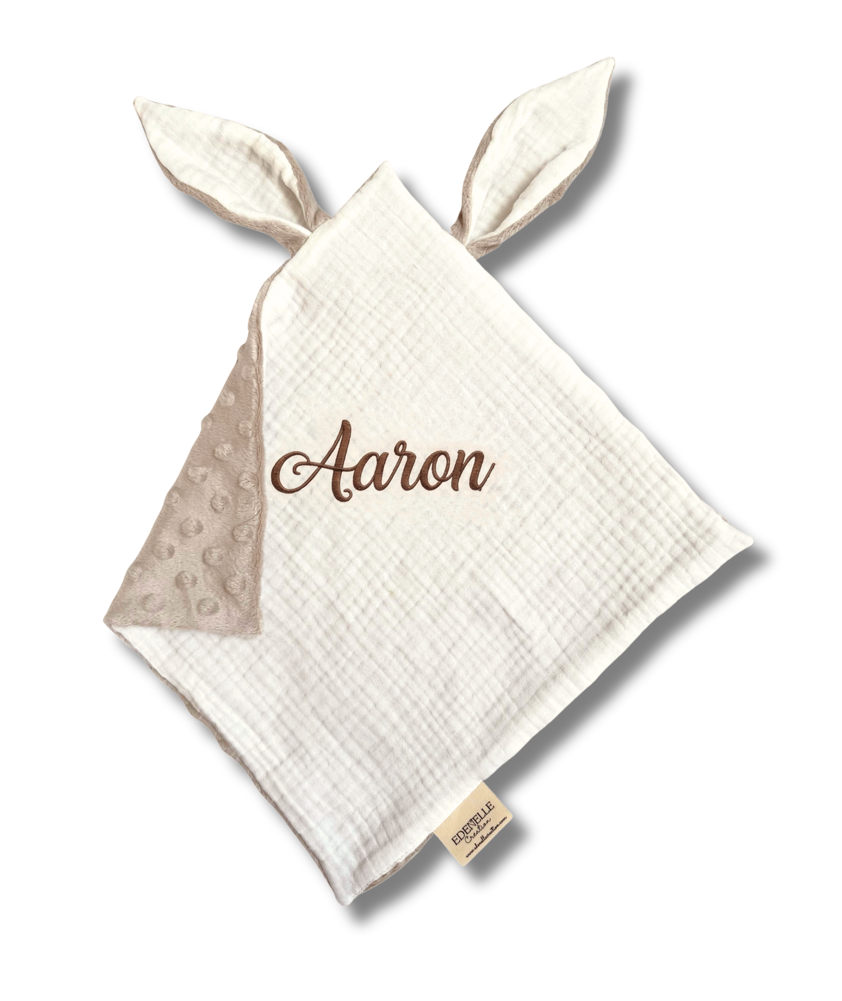 Doudou Douceur Ecru/Beige personnalisé brodé personnalisé au prénom de bébé — Edenelle Création
