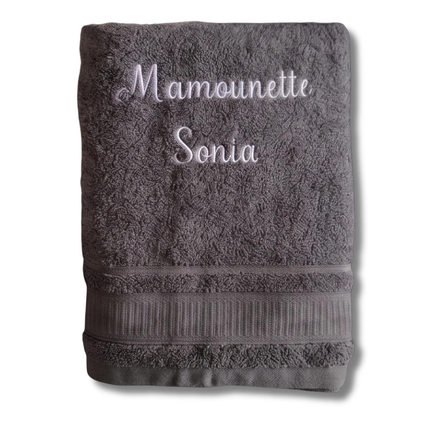 Serviette de bain adulte gris anthracite - Premium brodé personnalisé au prénom de bébé — Edenelle 