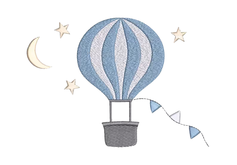 Motif broderie montgolfière blanc et beige