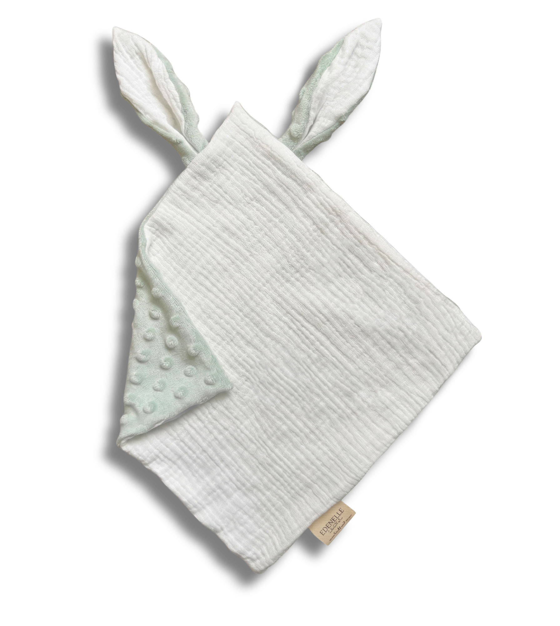 Doudou Douceur Vert d'eau personnalisé brodé personnalisé au prénom de bébé — Edenelle Création